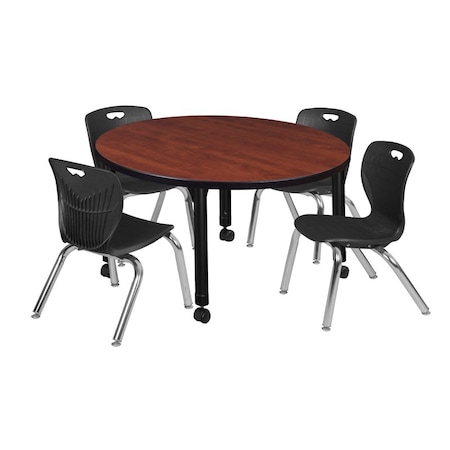 Regency Tables > Height Adjustable > Round Mobile Table & Chair Sets, 42 W, 42 L, 23-34 H, Cherry TB42RNDCHAPCBK45BK